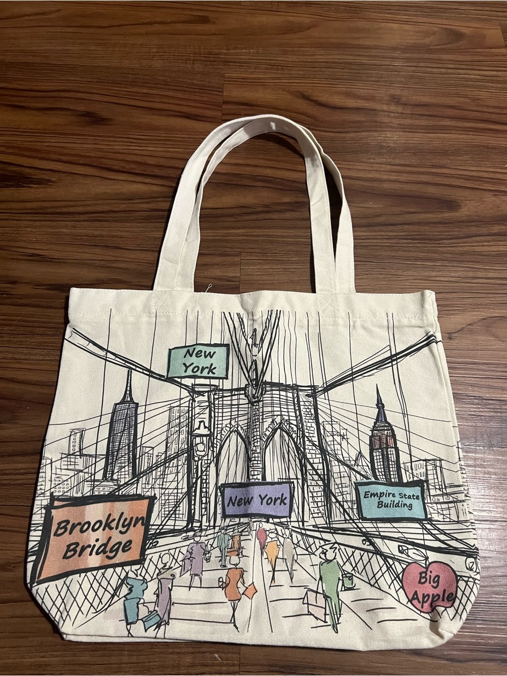 & Other Stories Cream Canvas Tote with Brooklyn Bridge Illustration